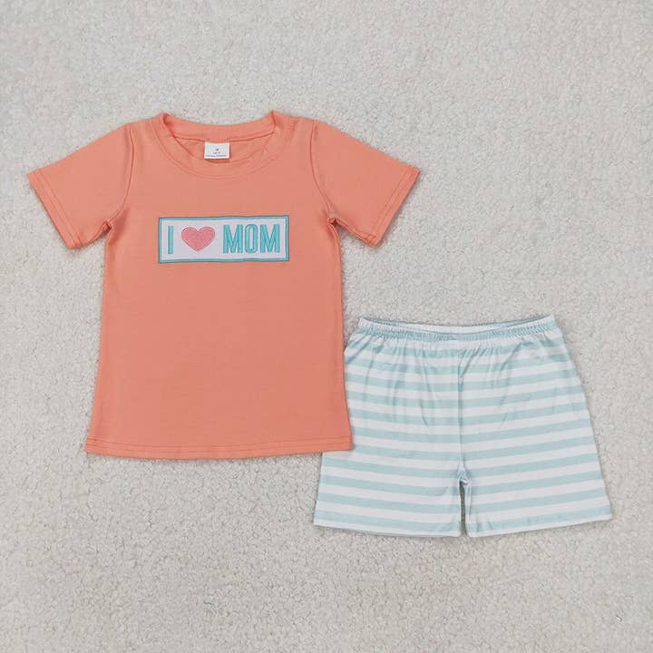 Aier Wholesale - Wholesale Clothing Set - Baby - Sibling Embroidery Baby Girls Boys I LOVE MOM Rompers Summer Outfits