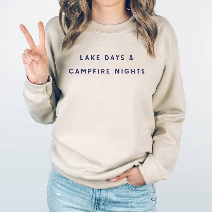 Lake Days + Campfire Nights Graphic Sweatshirt for wholesale by Salt + Fare