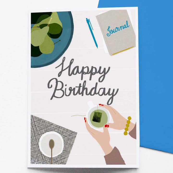 Green Tea birthday card for wholesale by Francesca Iannaccone