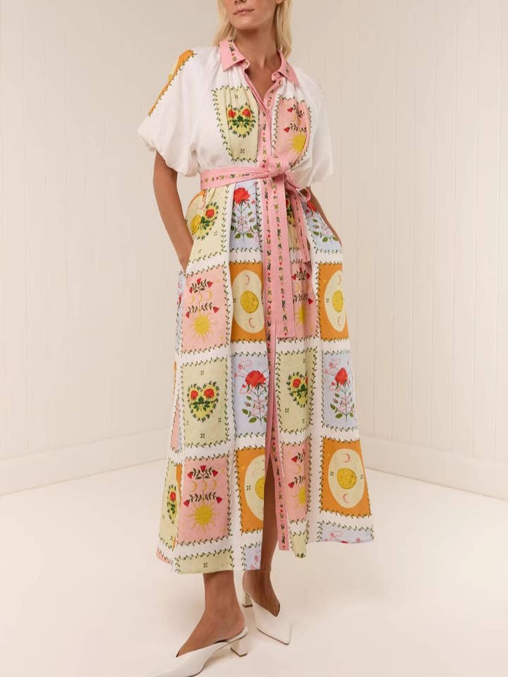 Bohemian Geometric Floral Print Tie Cardigan Dress for wholesale by Rosa Clothing