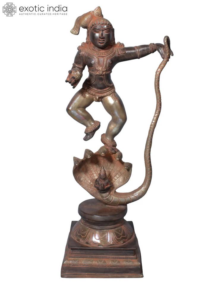 18" Kaliya Krishna In Brass | Statue For Temple for wholesale by Exotic India Art