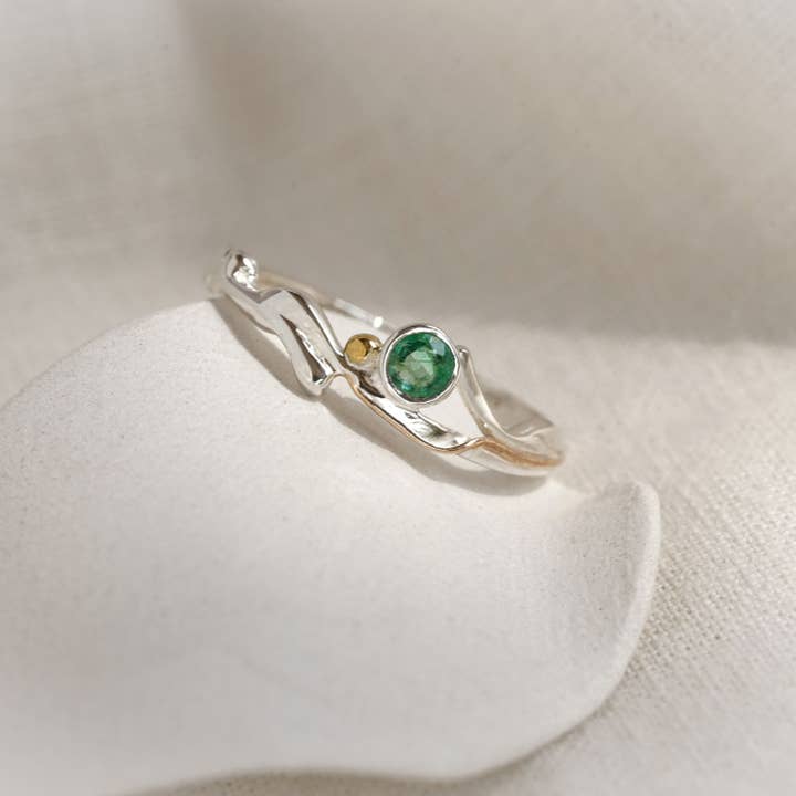 Handmade Sterling Silver Dainty Emerald Ring for wholesale by Banyan Jewellery