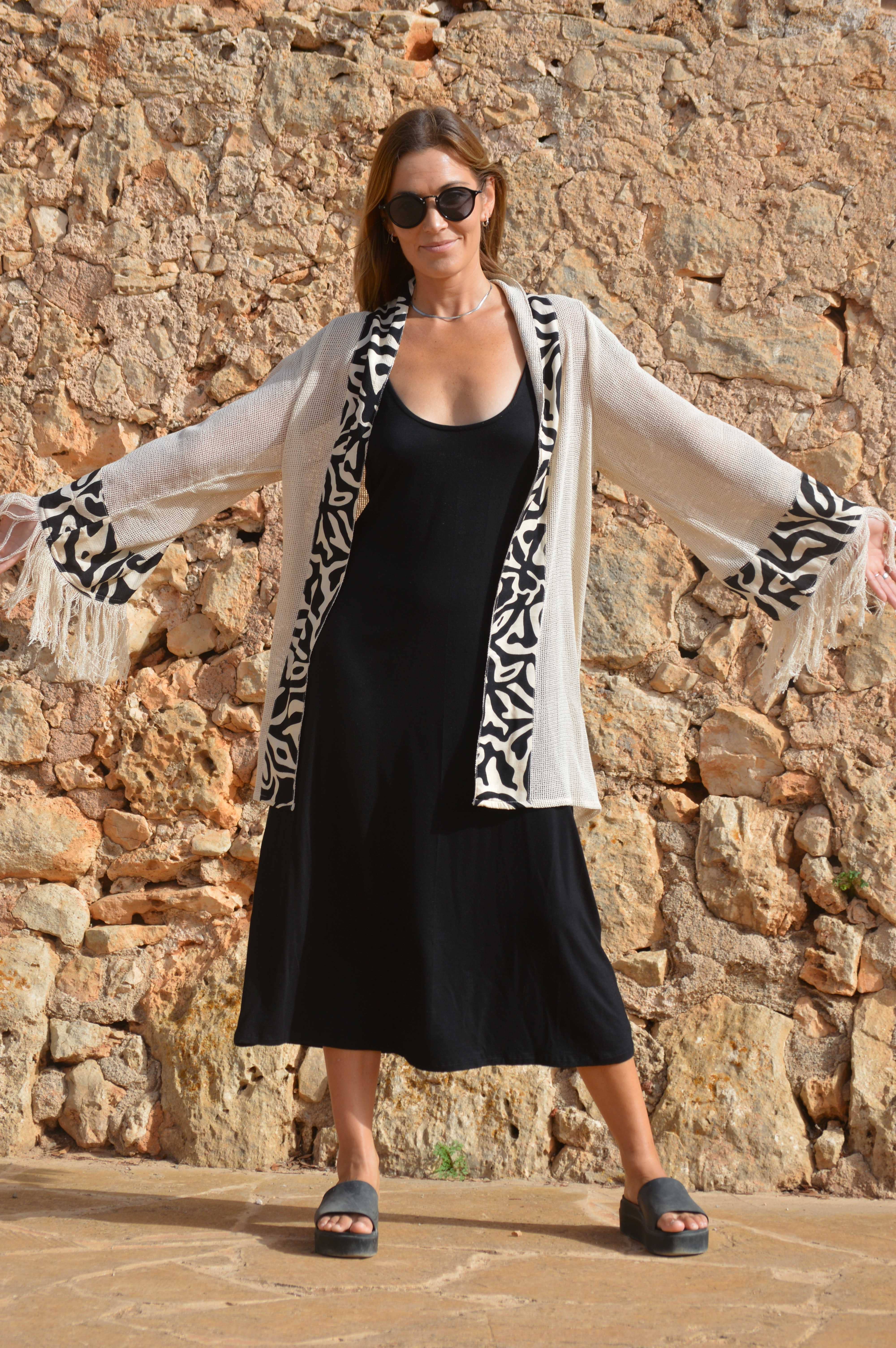 Mandala by Mallorca - Vente Kimono – femme - Kimono à franges en tissu naturel de chanvre2