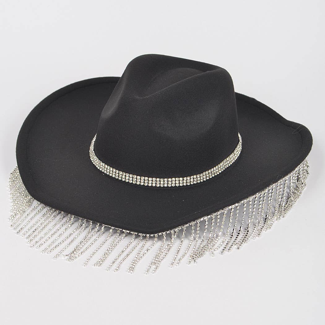 3AM BY H&D ACCESSORIES - Wholesale Cowboy Hat - Women's - Faux Wool Rhinestone Fringe Cowboy Hat3