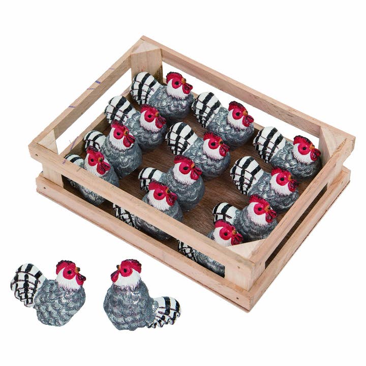 Transpac - Wholesale Decorative Tabletop Object - CLOSEOUT Transpac Res Mini Chickens In Crate S/12 Spring