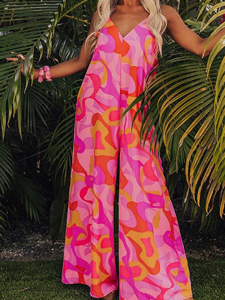 Pink Boho Abstract Wide Leg Jumpsuit for wholesale on Faire