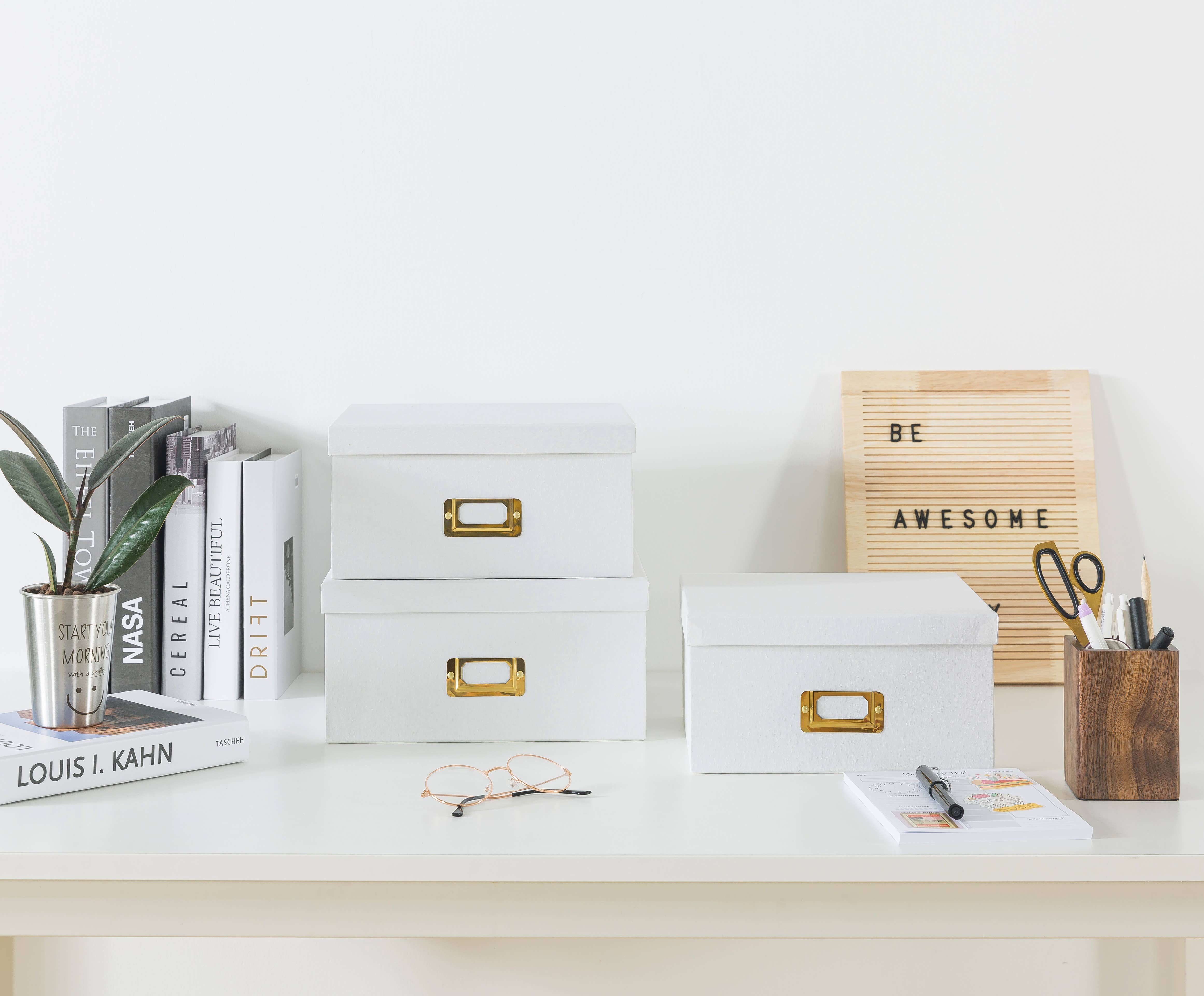 Soul & Lane - Wholesale Decorative Box - Set of 3 White Kraft Paper Box for Storage with Gold Labels3