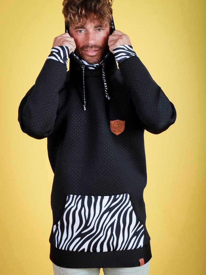Sweat à capuche long en néoprène pour homme « Zebra » pour la vente par Alon Clothing