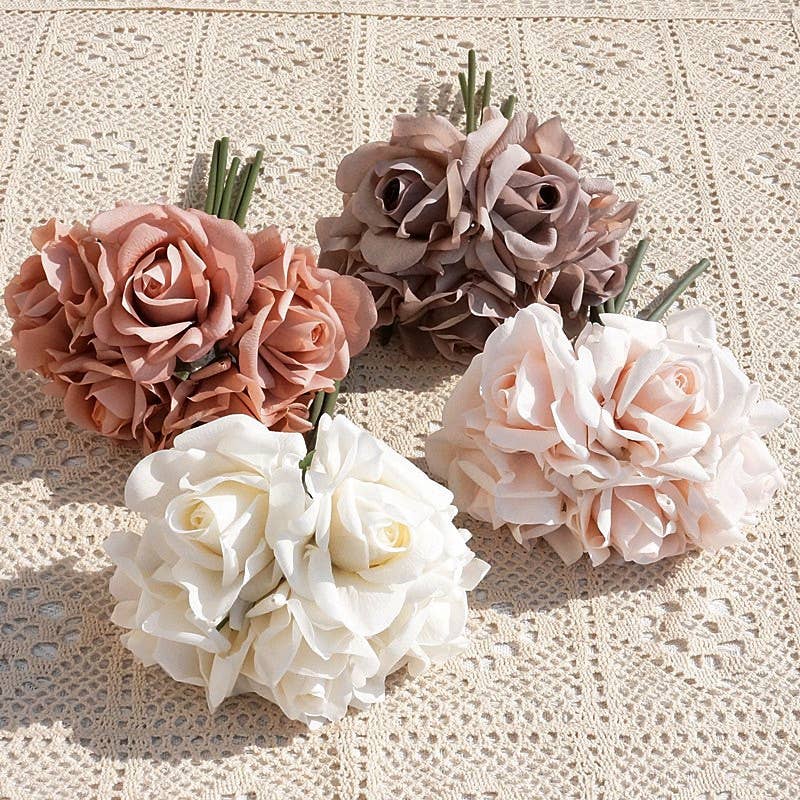 Sweet Home Deco – wholesale Konstgjorda blommor – 10-tums rosbukett med verklighetstrogna rosor, blommande vårros, 5 stjälkar12