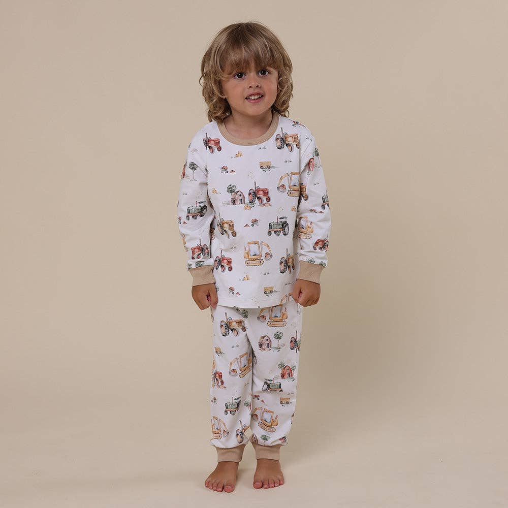 Snuggle Hunny – wholesale Sleepwear set – Kids – Diggers & Tractors Organic Kids Long Sleeve PJ Set6