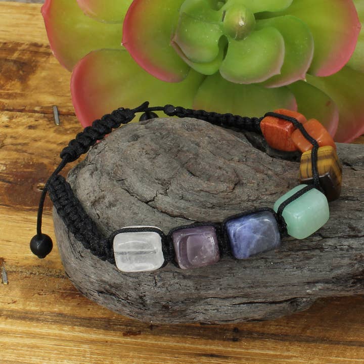 ZAD - Wholesale Beaded Bracelet - Chakra Edge Square Stone Bead Pull Bracelet