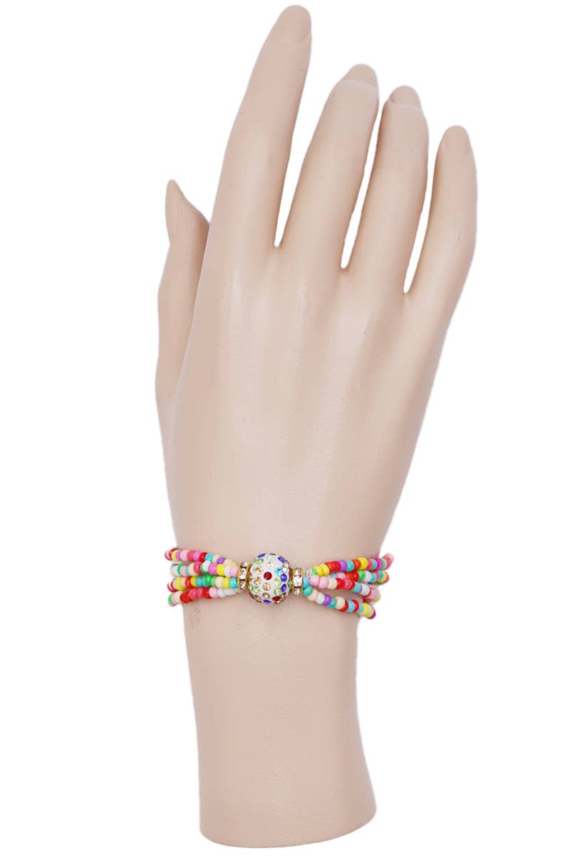 Cap Zone - Wholesale Beaded Bracelet - Bling Rhinestone Orb Pendant Multi-Wrap Beaded Bracelet1