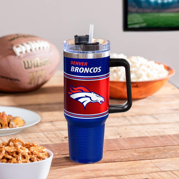 40oz Stainless Steel Canyon Cup w/ Straw, Denver Broncos for wholesale by Evergreen Enterprises