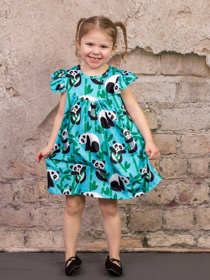 Bamboo Panda Milk Silk Flutter Dress for wholesale by Great Lakes Kids Apparel