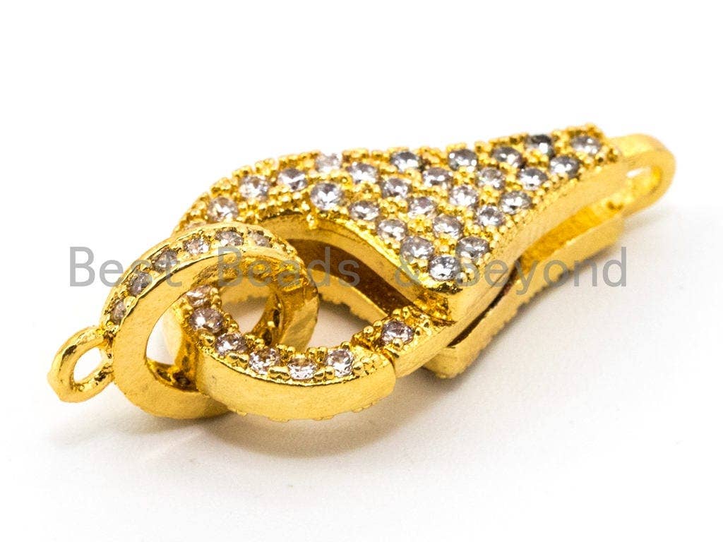 BestBeads&Beyond – wholesale Individual charm/pendant – 1pc CZ Clear Micro Pave Teardrop Lobster Claw Clasp, Cubic Zirconia Clasp/Connector/Link, 10x20mm, sku#H982