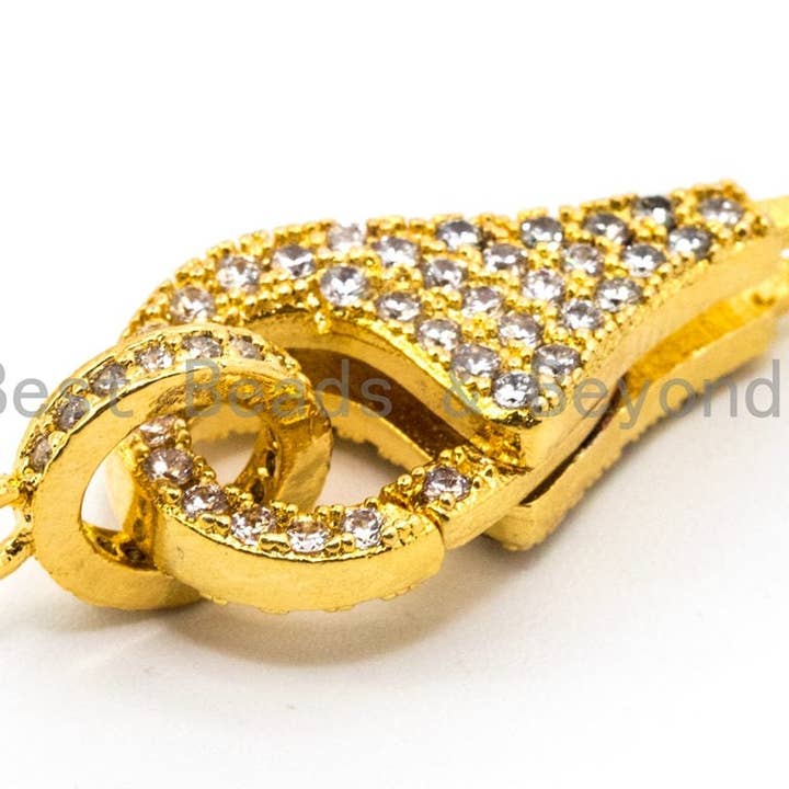 BestBeads&Beyond – wholesale Individual charm/pendant – 1pc CZ Clear Micro Pave Teardrop Lobster Claw Clasp, Cubic Zirconia Clasp/Connector/Link, 10x20mm, sku#H982