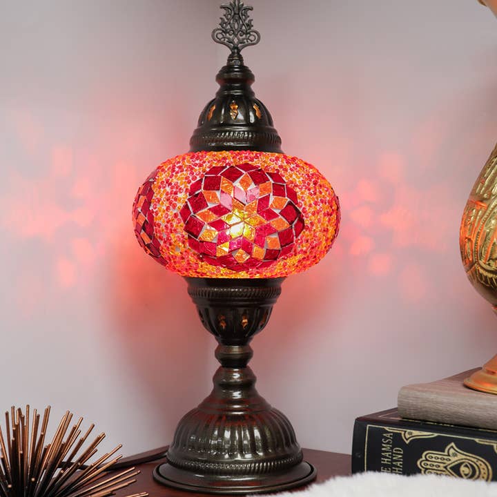 Natures Artifacts Inc - Wholesale Accent/Desk Lamp - Turkish Table Lamp with Handmade Red Mosaic Glass