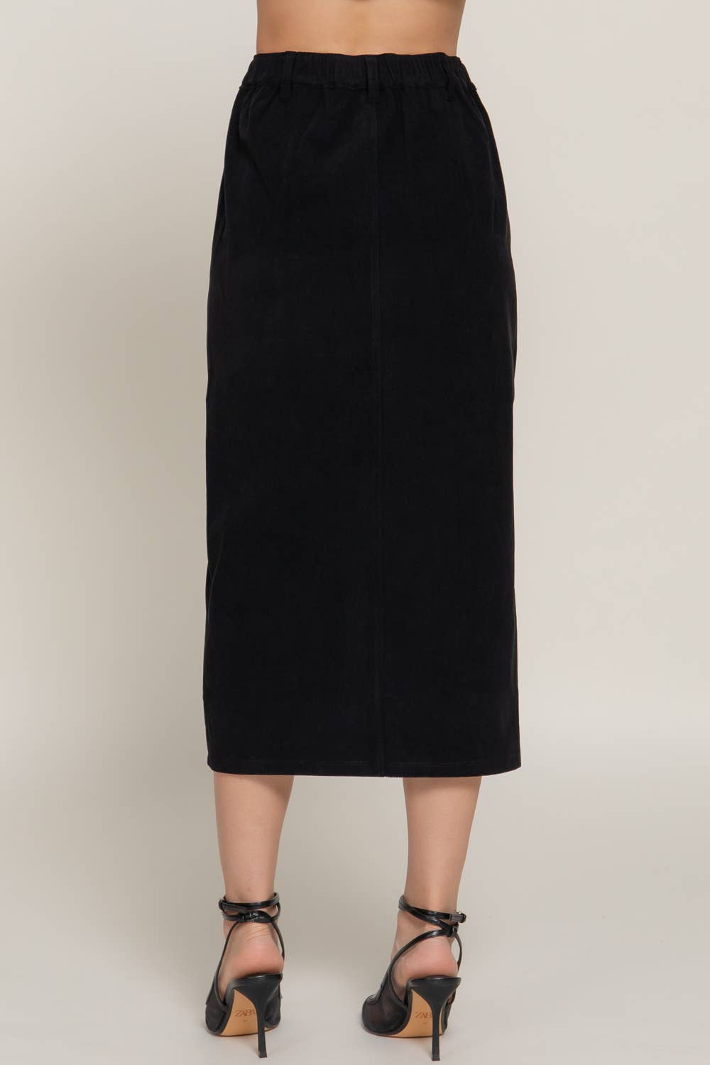 Active Basic | Active USA - Wholesale Skirt - Women's - Waist Band Front Open Slit Corduroy Midi Skirt1