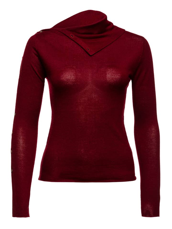 Pearl Body Fitted Flap Turtle Neck Textured Top for wholesale by OO-TO