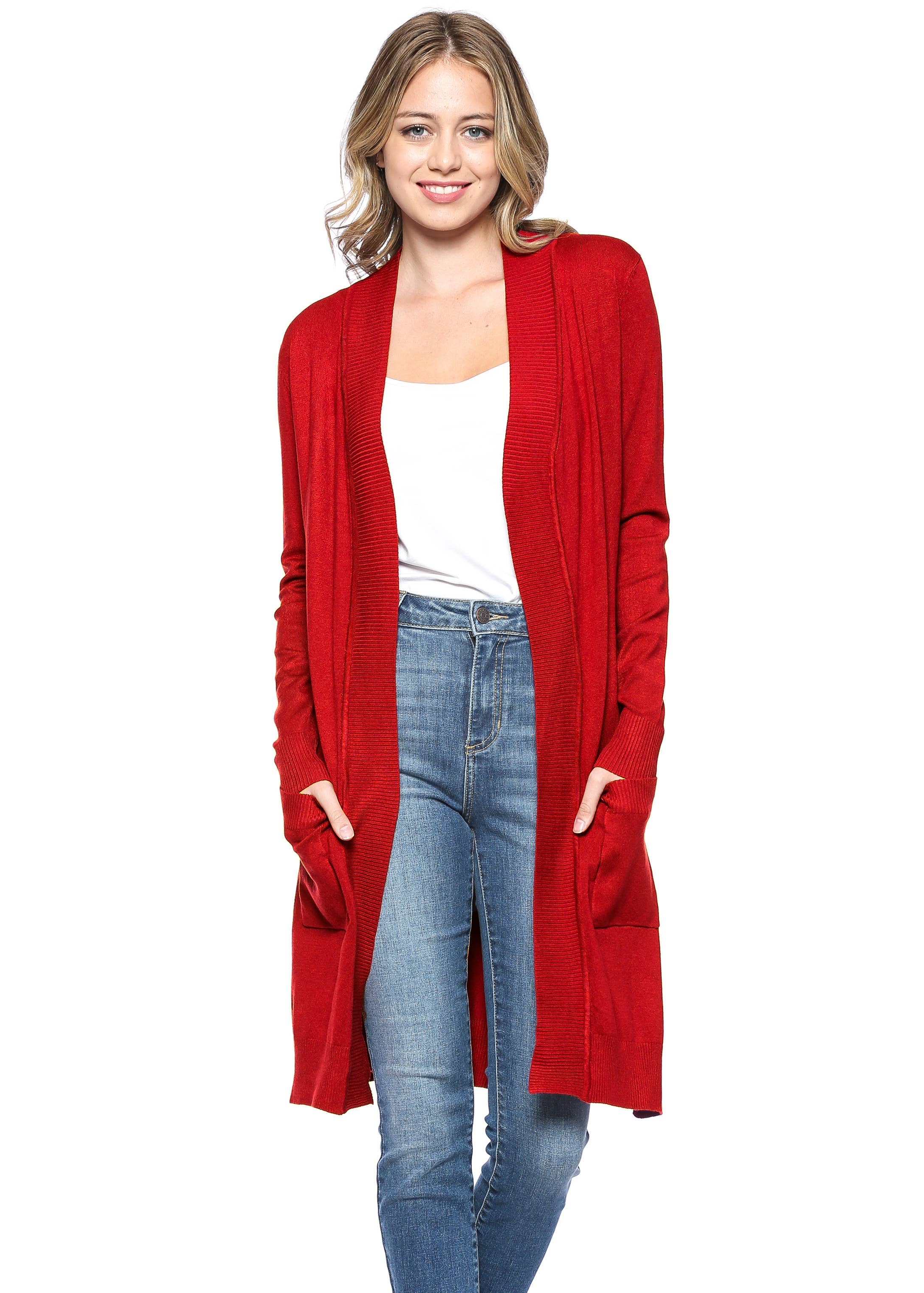 Newself Collection - Vente Cardigan – femme - Cardigan long en tricot ouvert classique à manches longues5