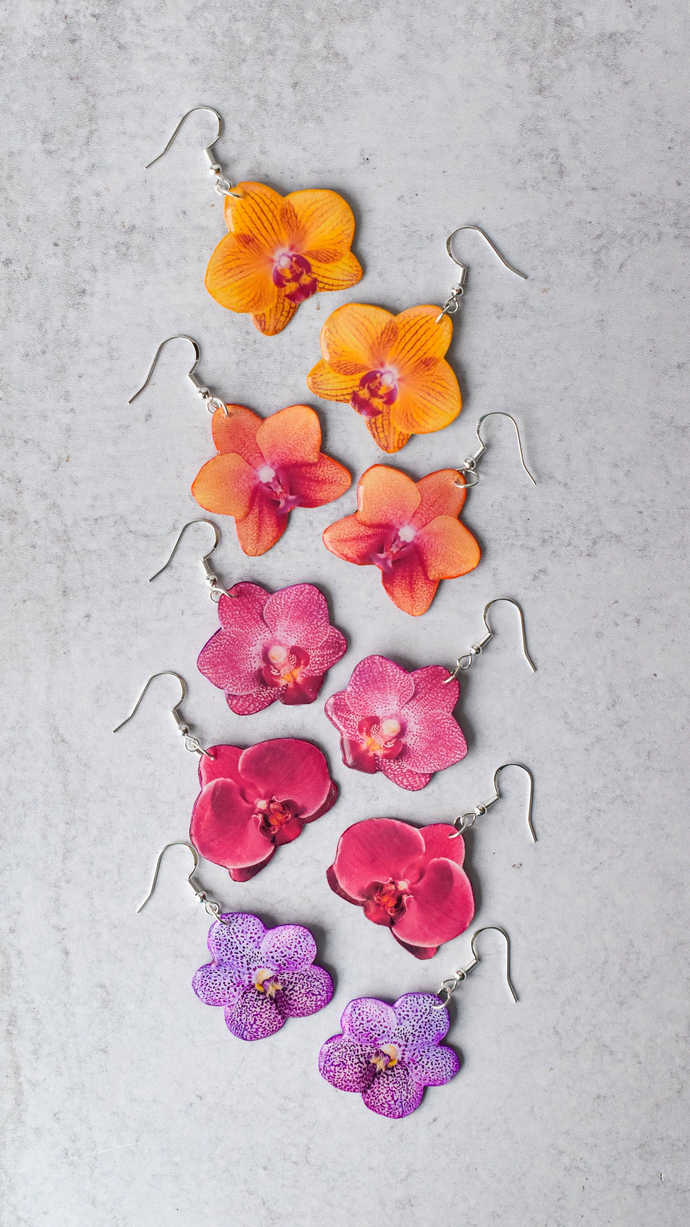 For the Love of Foliage - Wholesale Dangle Earrings - Yellow Orchid Bloom Plant Earrings | Blossom Earrings3