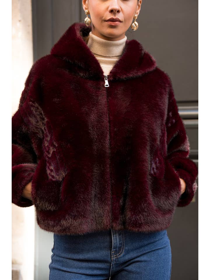 Attentif Paris - Wholesale Fur/Faux Fur Coat - Women's - Short coat with hood in faux fur with braided details25
