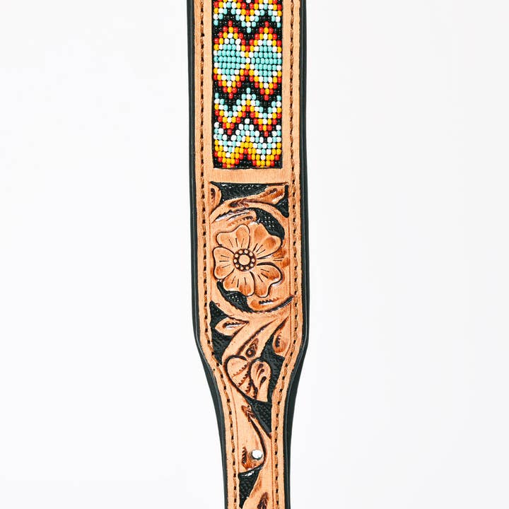 HILASON - Wholesale Pet Collar - Dog - Beaded Hand Tooled Strong Leather Dog Collar Black/Tan