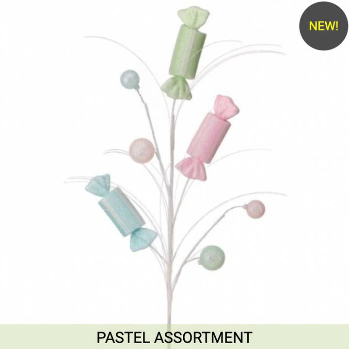 Santa's Sweet Shoppe Collection - 30" GLITTER SWEETS SPRAY With SUGAR BALL for wholesale by Dunn Deals