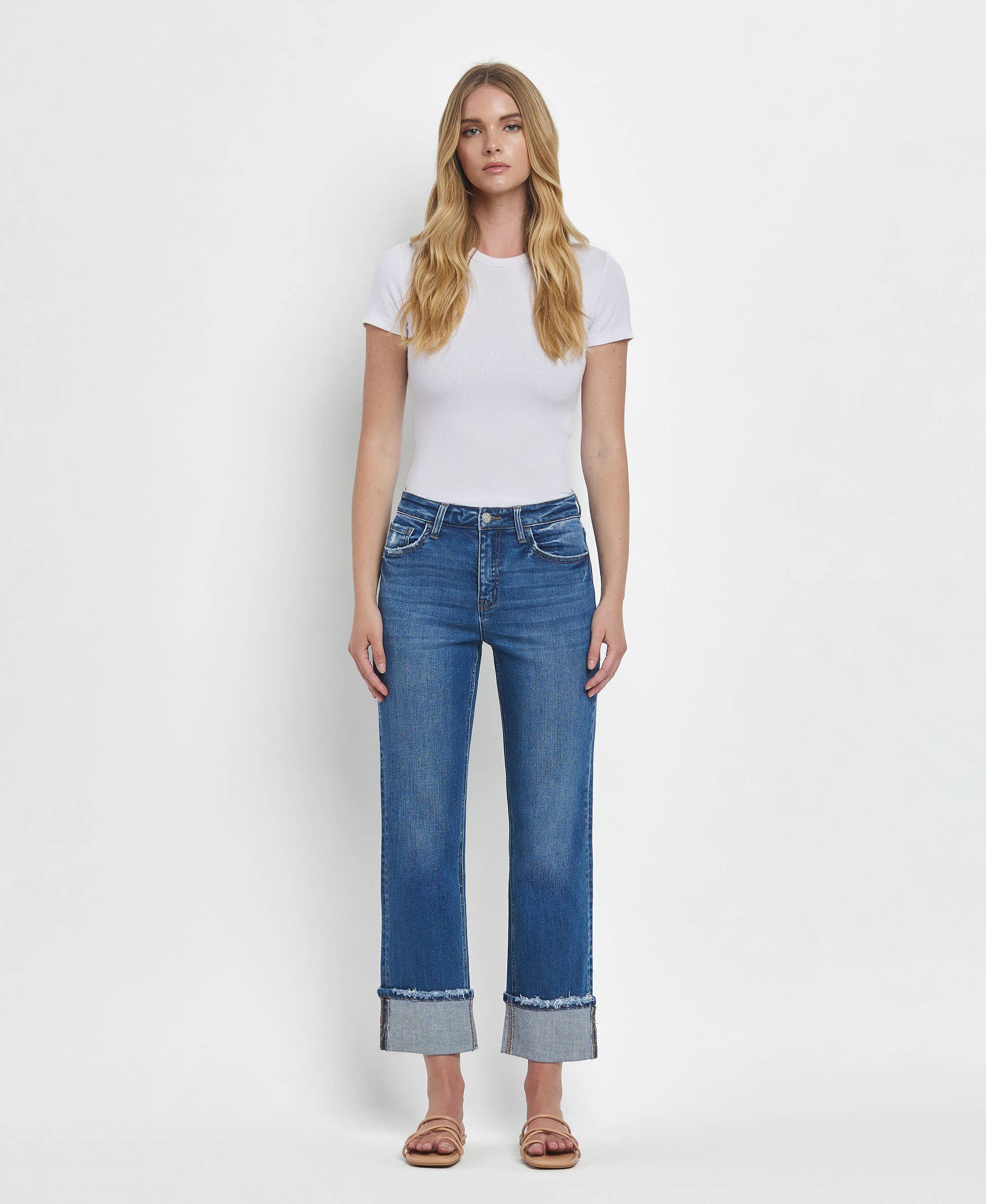 DAPHNE HIGH RISE CUFFED STRAIGHT JEANS T6600 for wholesale on Faire3