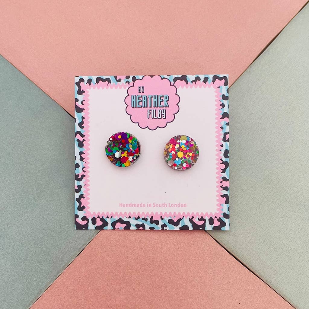 By Heather Filby – wholesale Stud/post earrings – Glitter Circle Stud Earrings (MORE COLOURS) - Best Seller