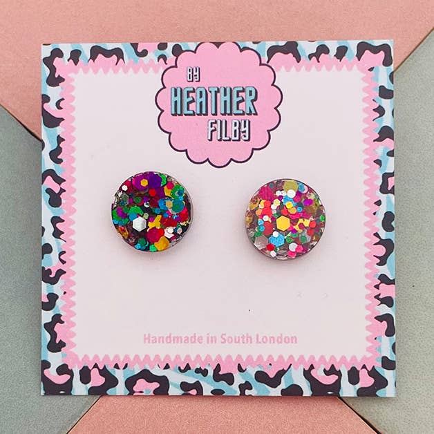 Glitter Circle Stud Earrings (MORE COLOURS) - Best Seller for wholesale by By Heather Filby
