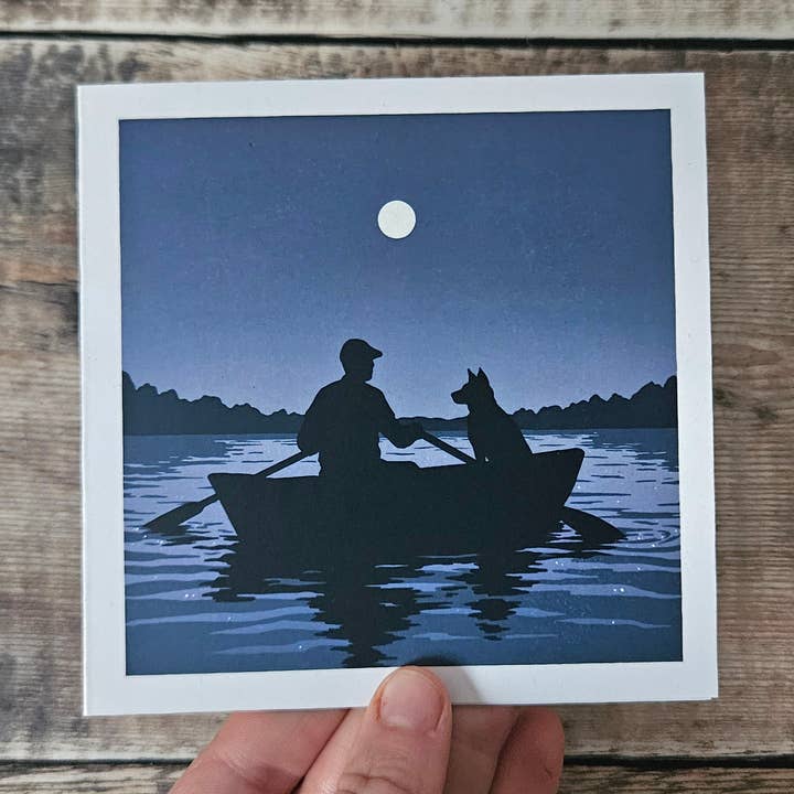 Moonlit Row- Single Square Greetings Card for wholesale by Flotsam Prints