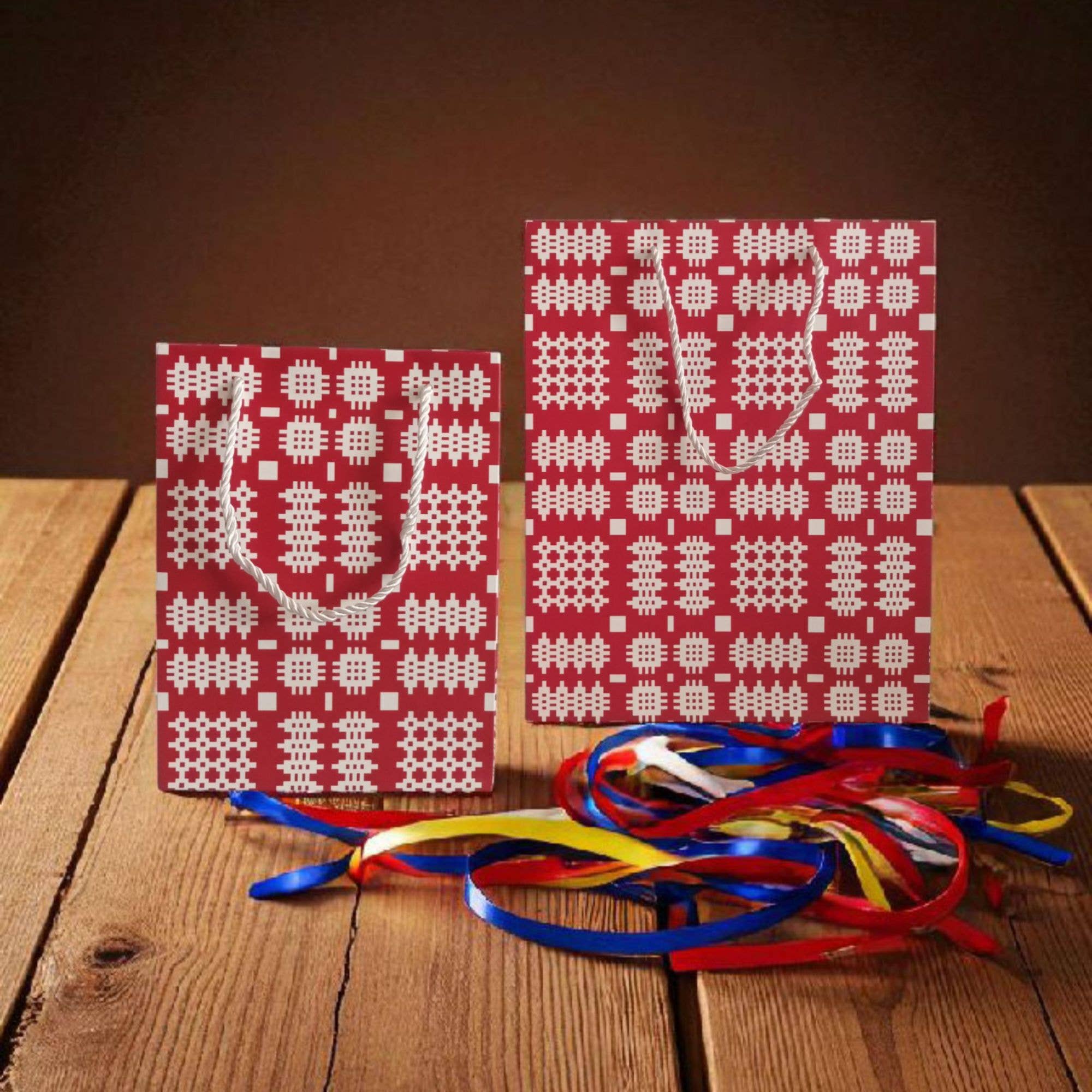Moose & Co - Wholesale Gift Bag - Red Welsh tapestry design paper gift bags1
