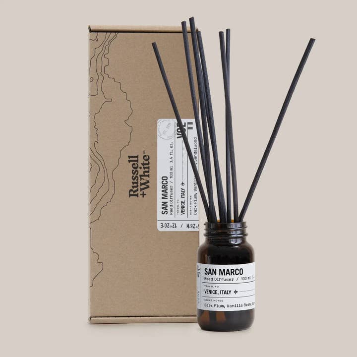Russell + White - Wholesale Reed Diffuser - San Marco Reed Diffuser - Plum Sandalwood - Handmade in UK