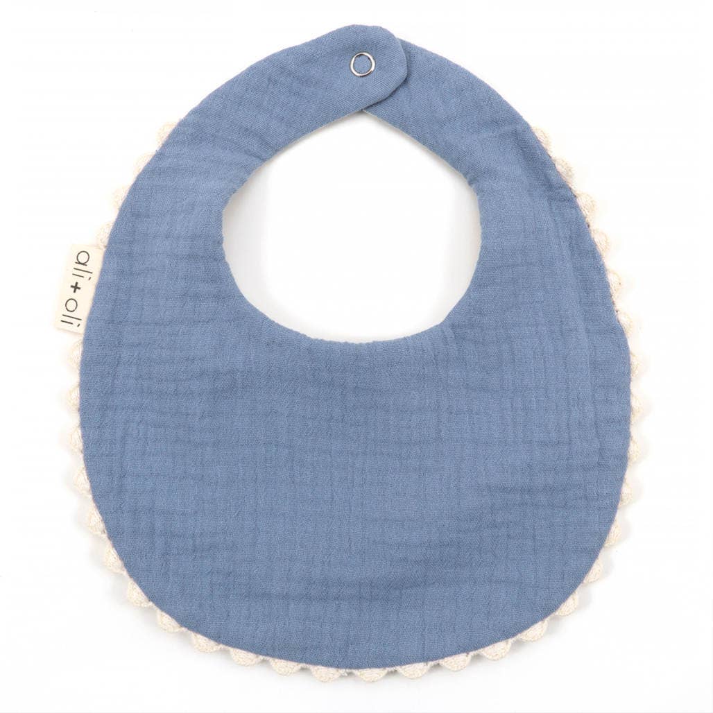 Ali+Oli - Wholesale Baby Bib - Baby - Muslin Cotton Reversable Baby Bib (Blue/Flowers)4