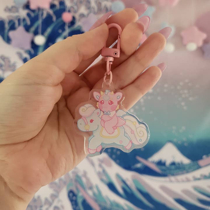 Porte-clés en acrylique Dreampuff, carrousel scintillant pour la vente par Sugary carousel