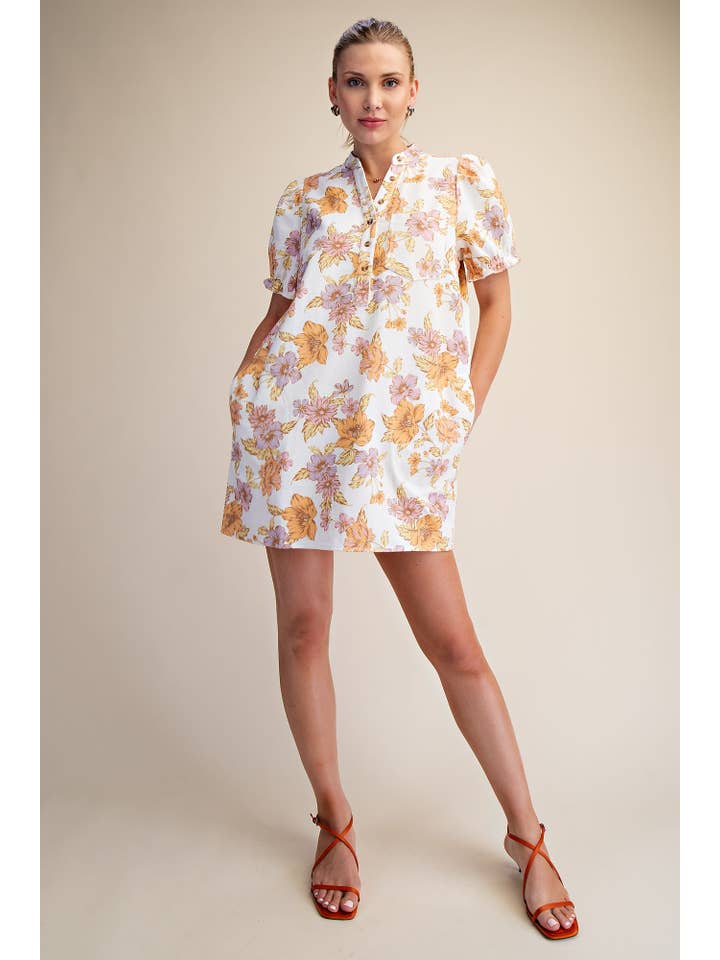 Glam - Wholesale Dress - Women's - Puff-Sleeve Floral Mini Dress9