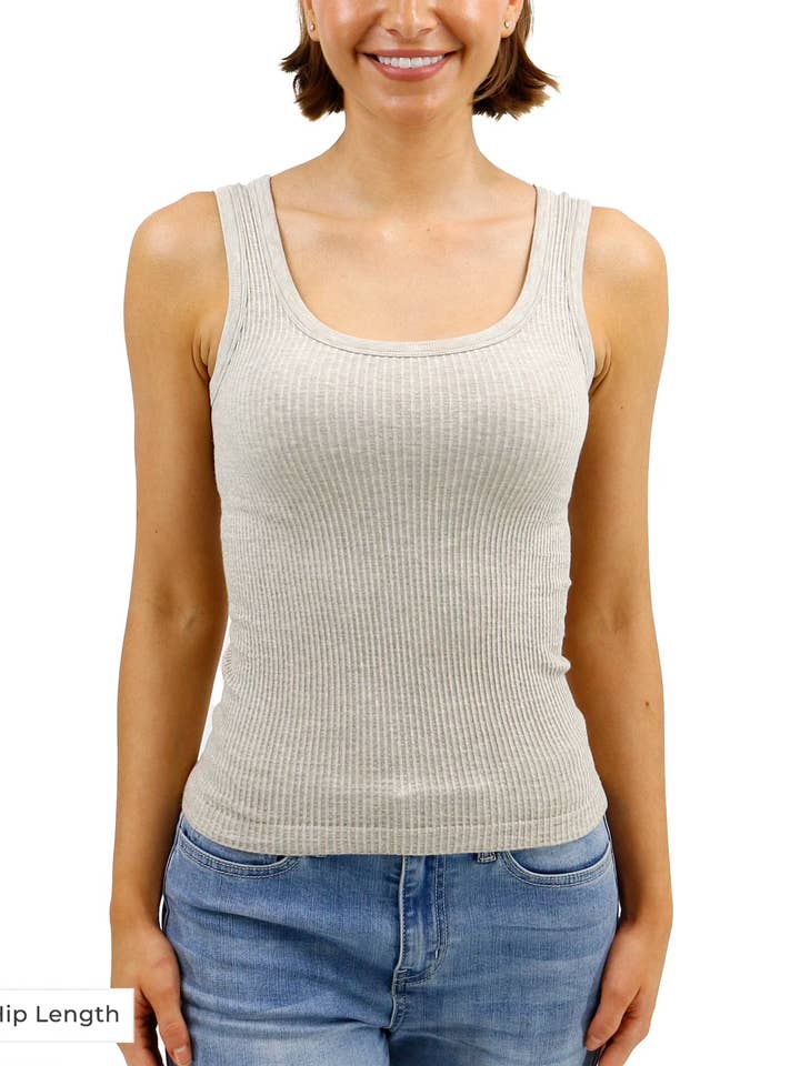 Hip Length Brami Tank in Heathered Oatmeal for wholesale on Faire3