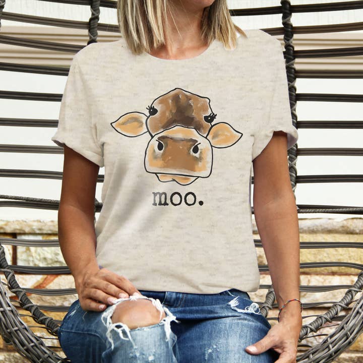 Barefoot Baby - Wholesale Mommy & Me Sets - MOO ADULT Unisex Country Western Outdoor Cow T-Shirt