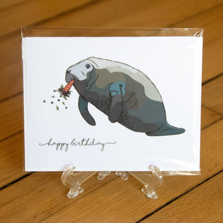 Funky Animal Birthday Card: Manatee for wholesale by abigail hausman design & illustration