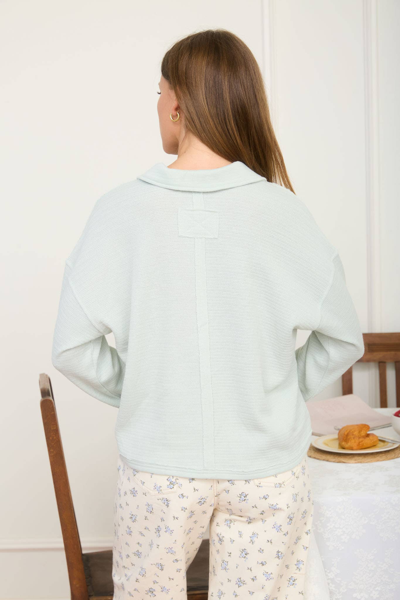 J.O.A - Wholesale Knit Top - Women's - EXPOSED SEAM LONG SLEEVE TEXTURED KNIT POLO16