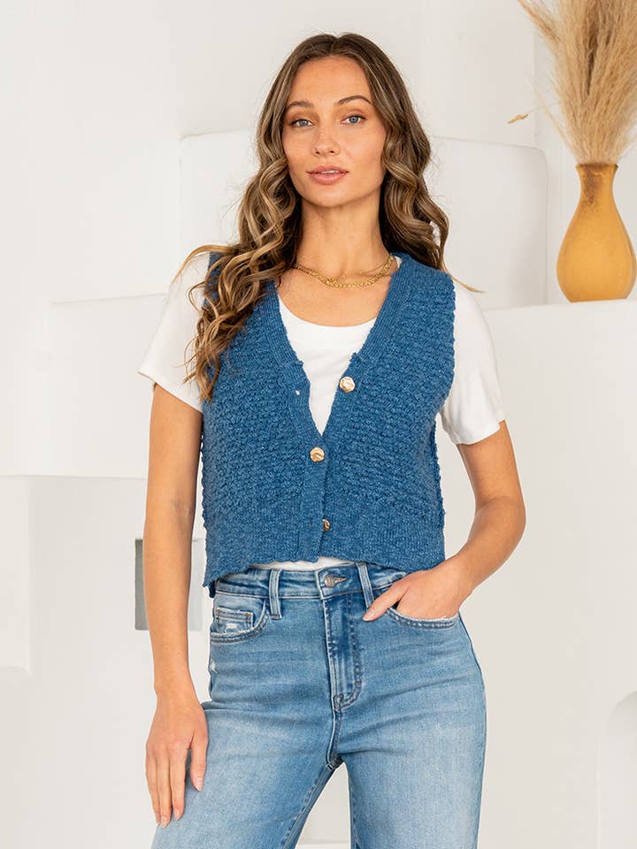 Button Up Textured Vest w/ Side Slits for wholesale by Sew In Love