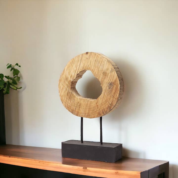 HomeRoots – wholesale Sculpture – 19"Brown and Black Wood Log Cross Section Tabletop Sculpture5