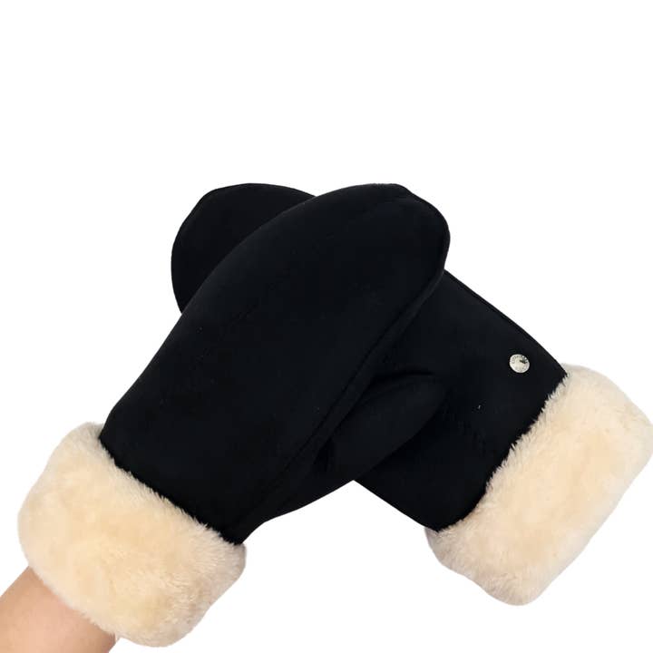 Allesco Inc. - Wholesale Mittens - Women's - Club Rochelier Ladies Faux Suede Mitt, Contrast Sherpa Cuff