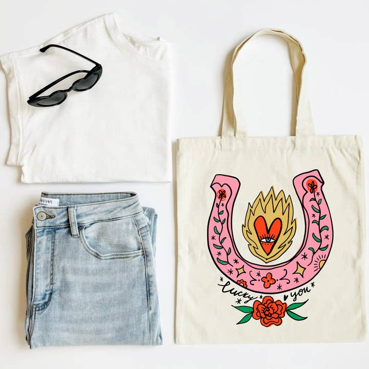 Lucky You Western Inspired Canvas Tote Bag for wholesale by Mugsby
