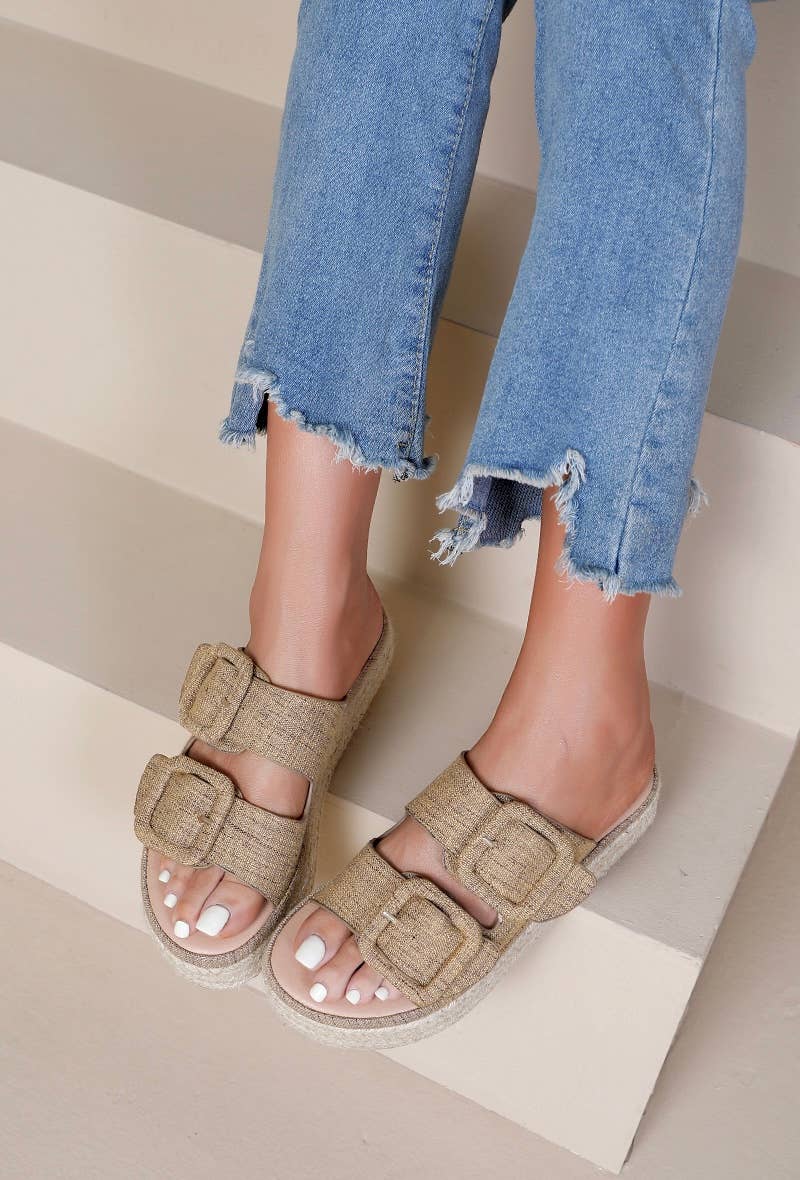 Joia Paris - Wholesale Mules - Women's - Wedge espadrille mules in double buckle canvas H8-8711