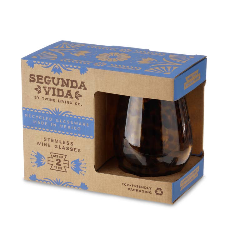 Brown Tortuga Recycled Glass Stemless Wine Glasses - Set of 2 for wholesale on Faire