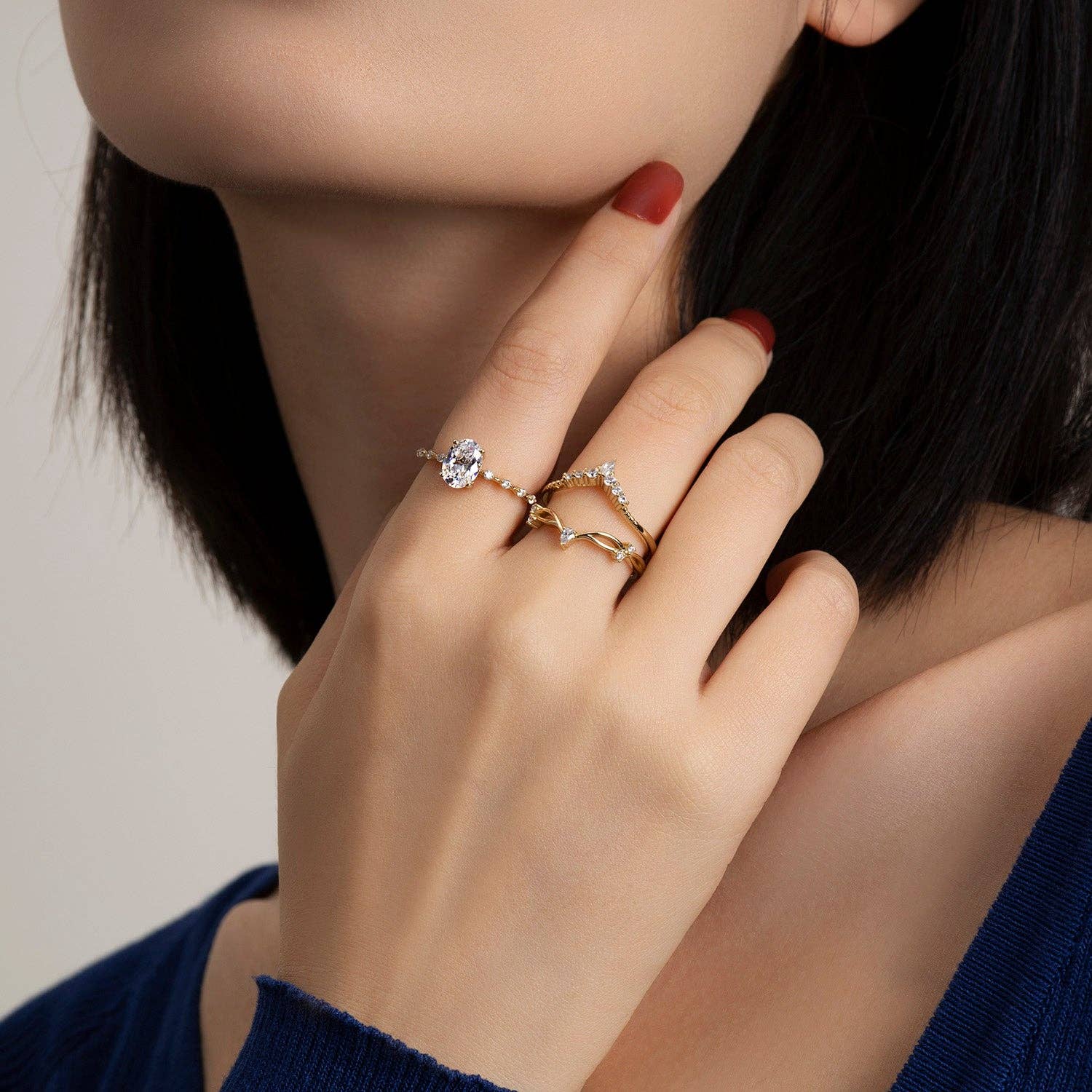 Dissoo - Wholesale Jewelry Set - Dissoo® Side Stones 1.5CT Oval Cut Moissanite Three-Piece Bridal Set10