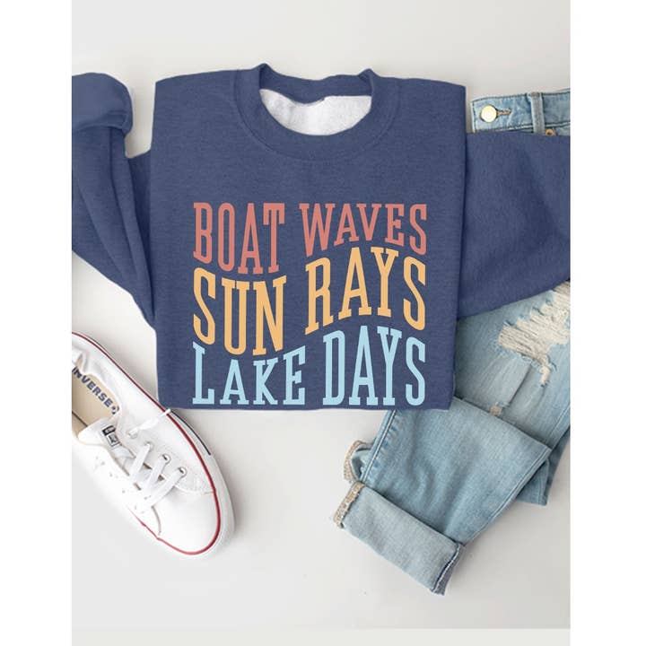 Kissed Apparel - Wholesale Graphic Sweatshirt - Women's - Boat Waves Sun Rays and Lake Days Graphic Fleece Sweatshirt1