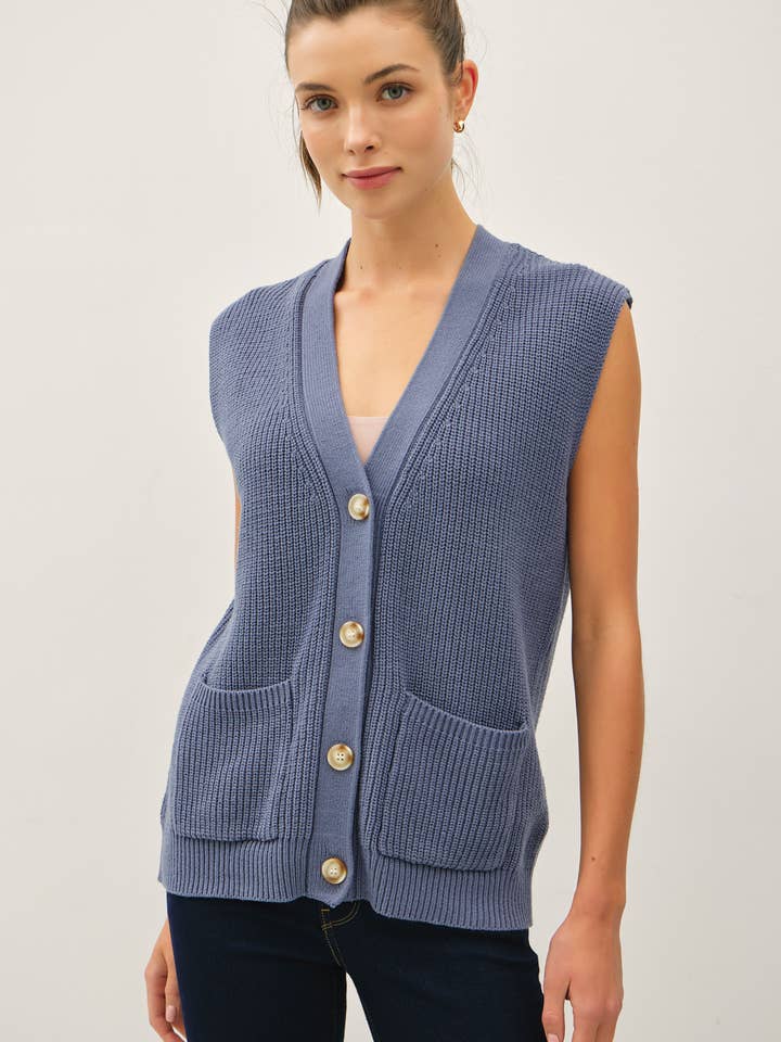 VARSITY STYLE BUTTON UP SWEATER VEST WITH POCKETS for wholesale by Be Cool